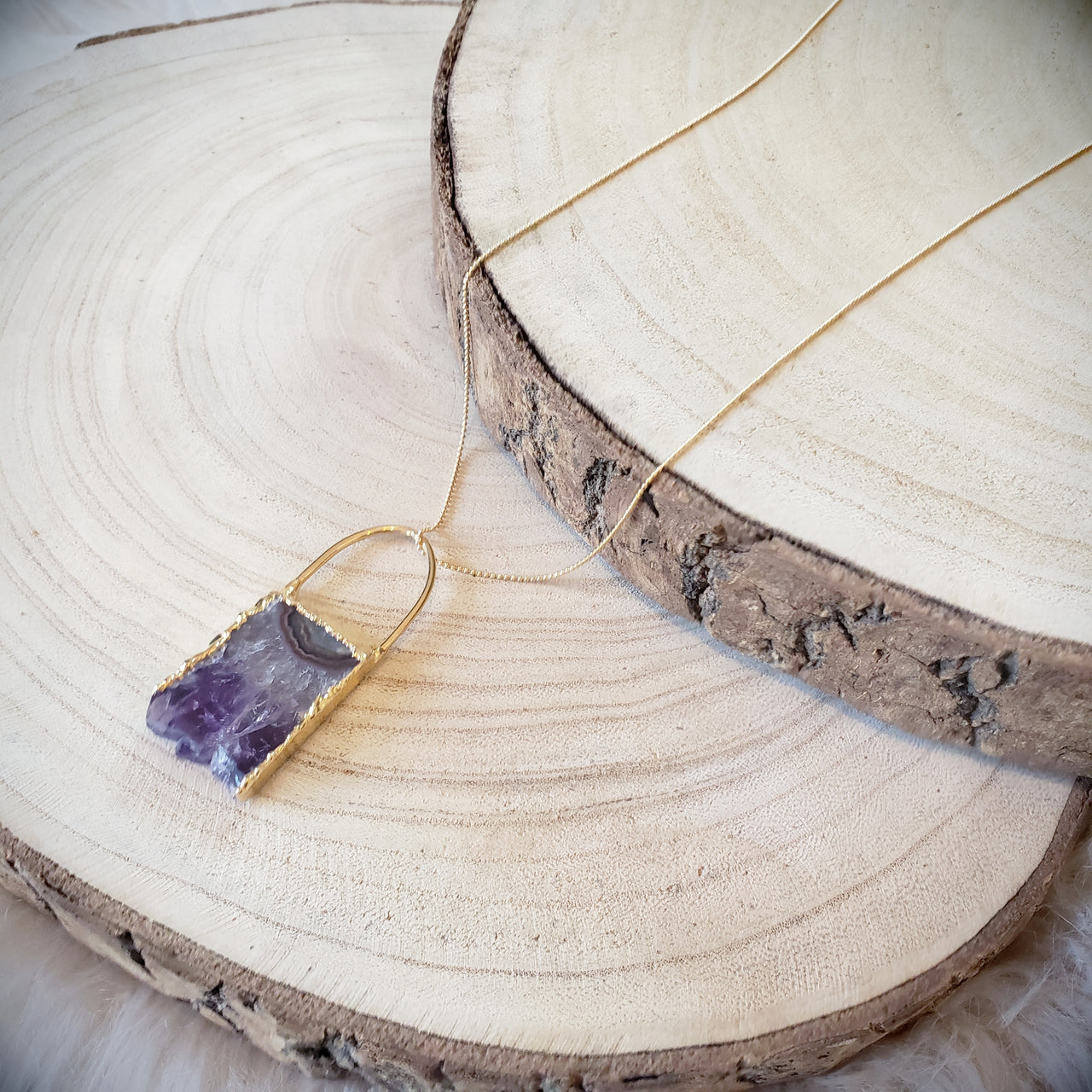 Long Amethyst Slice Necklace