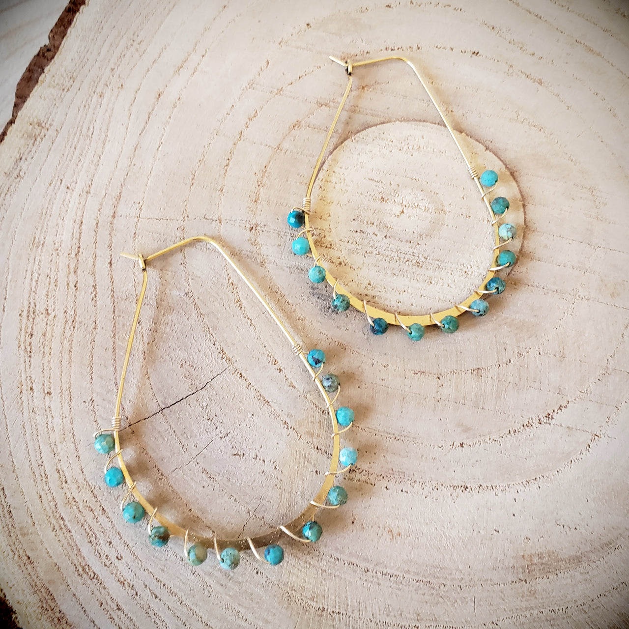 Beaded Oblong Hoop Earrings