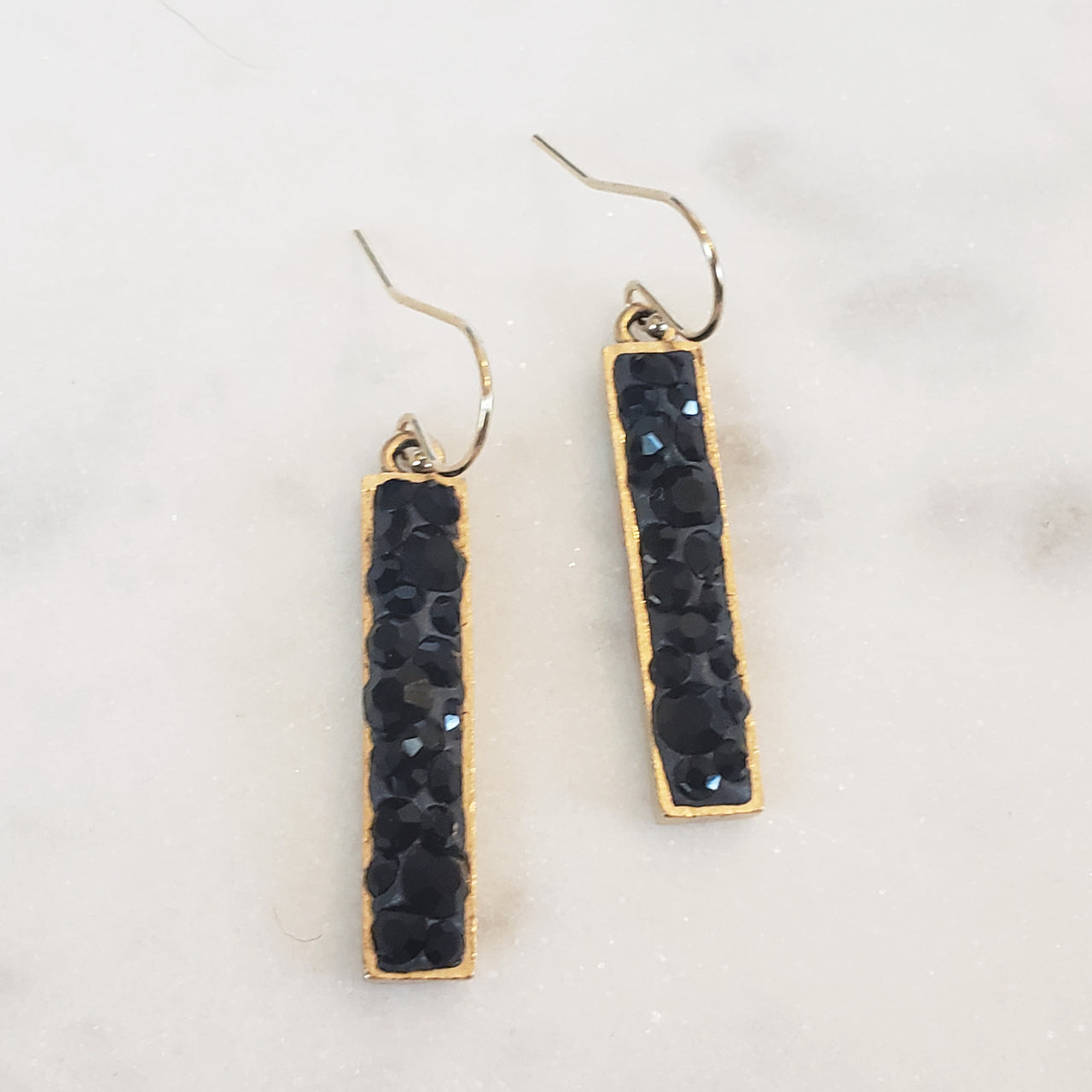Black Crystal Sparkle Rectangle Earrings