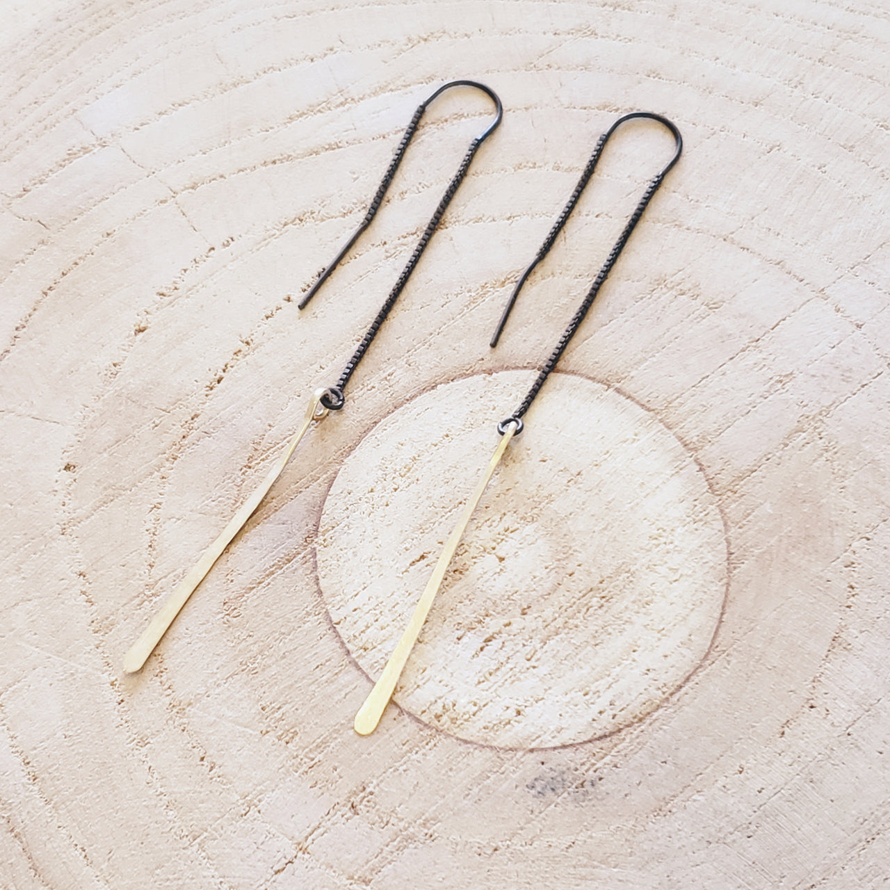 Hammered Gold Stick Threader Earrings