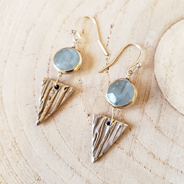 Aquamarine and Bronze Point Earrings