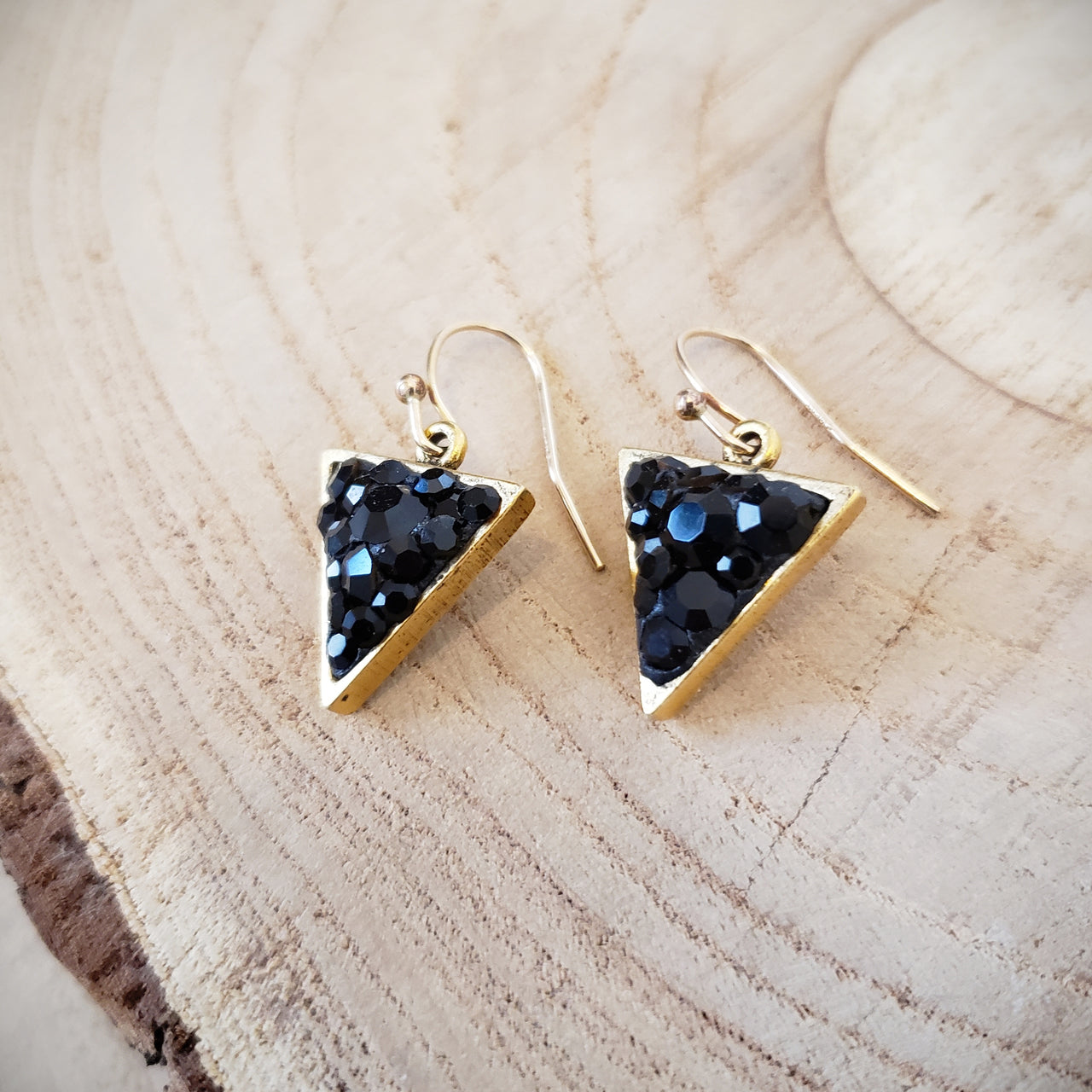 Black Crystal Sparkle Triangle Earrings