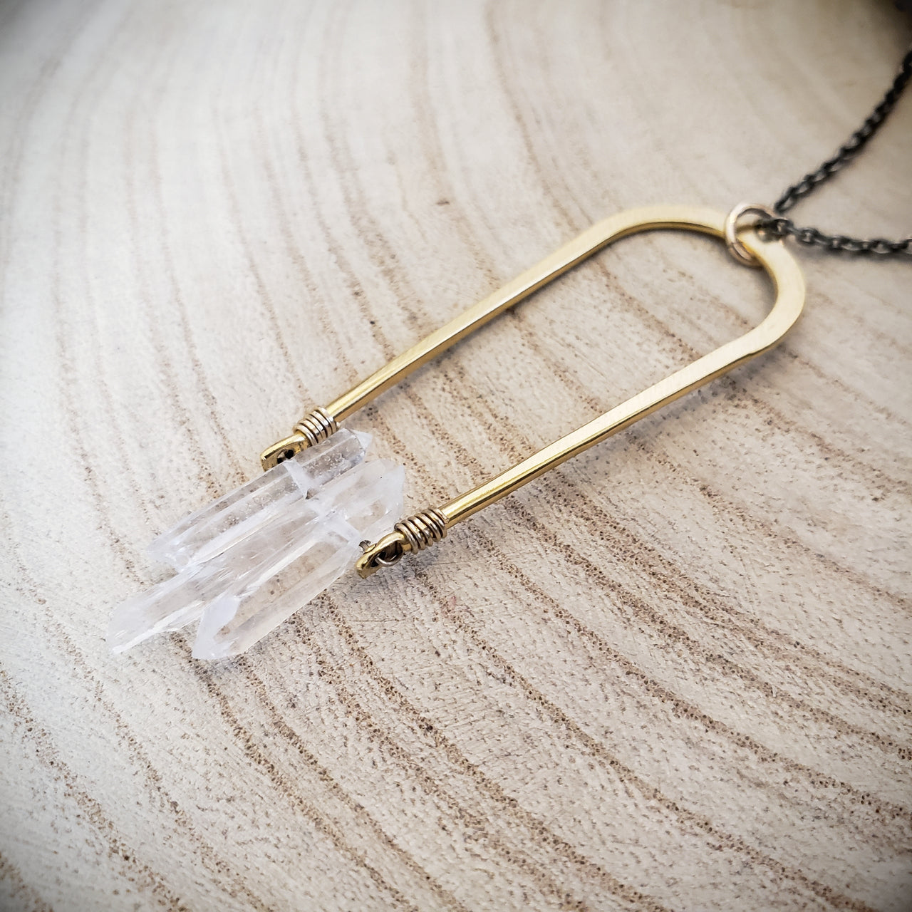 Golden Arc Crystal Long Necklace