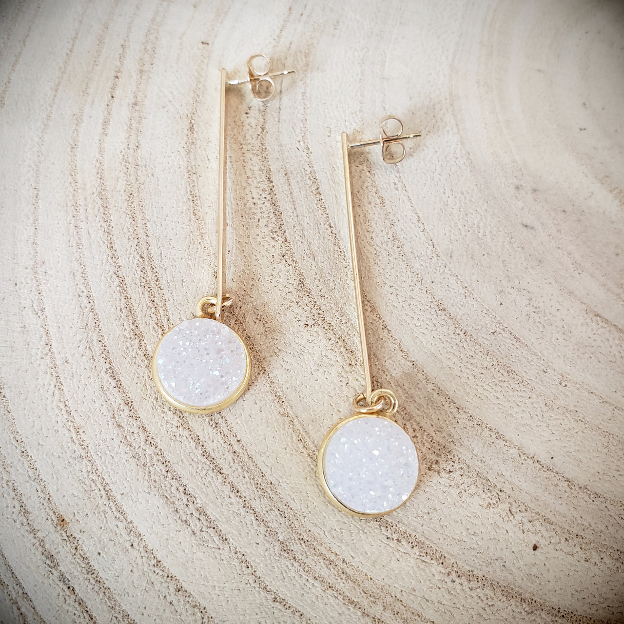 Gold Stick Druzy Earrings