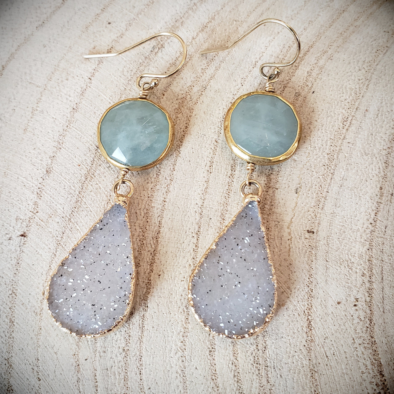 Aquamarine Druzy Drop Earrings